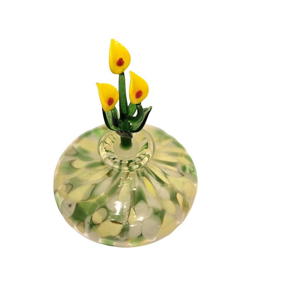 Vintage Delicate Confetti Glass Perfume Bottle with Cactus Flower Stopper  Elega